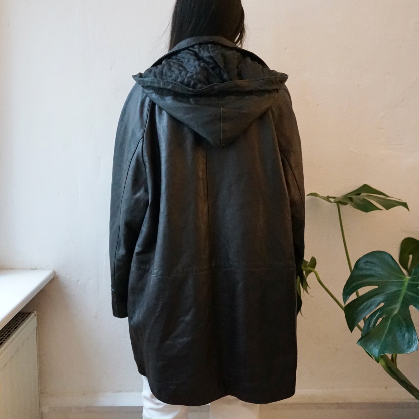 Vintage hoodie leather jacket size L