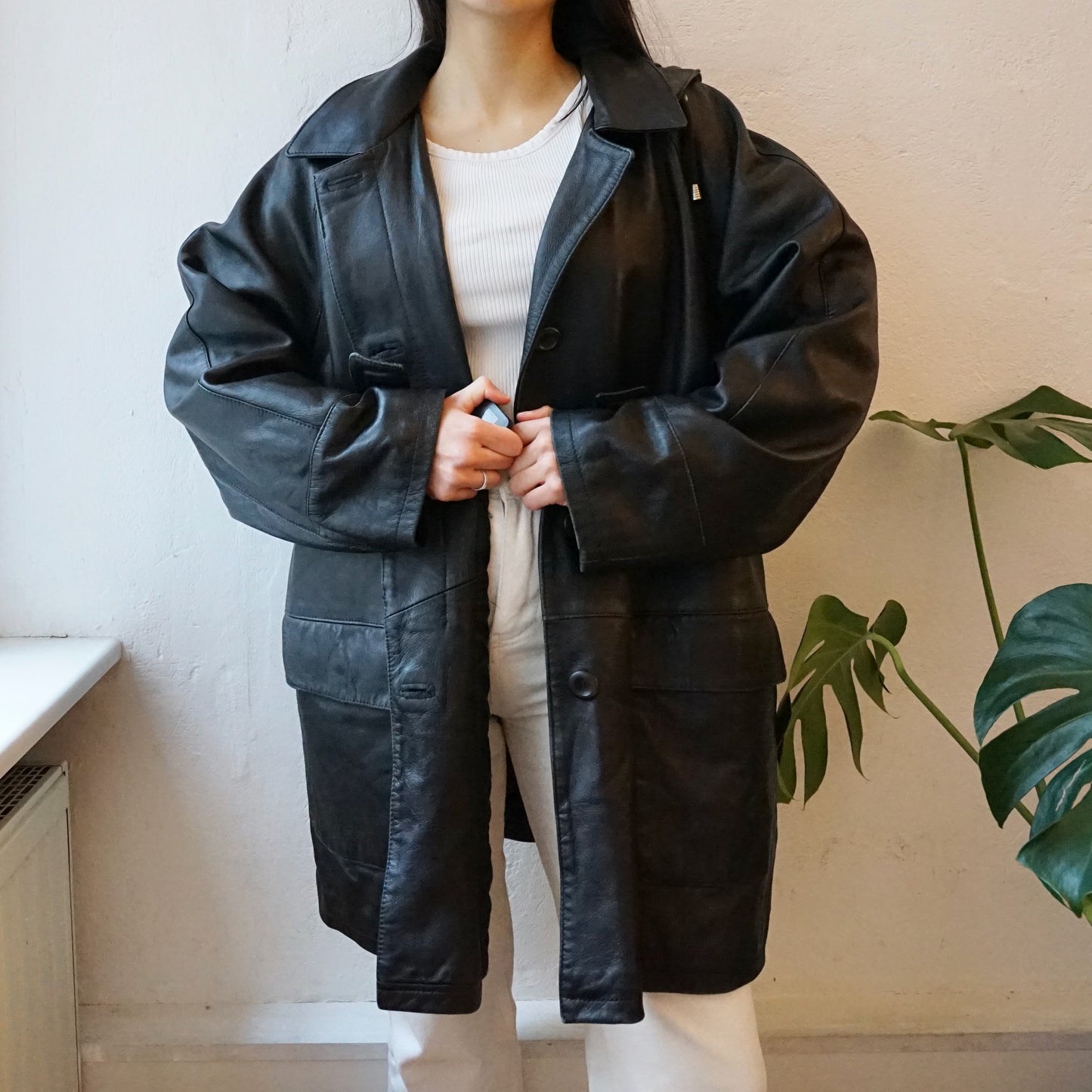 Vintage hoodie leather jacket size L