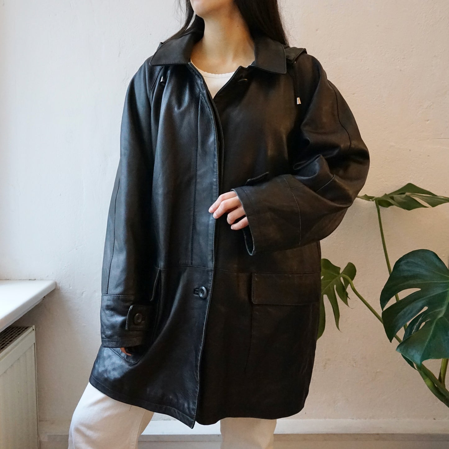 Vintage hoodie leather jacket size L