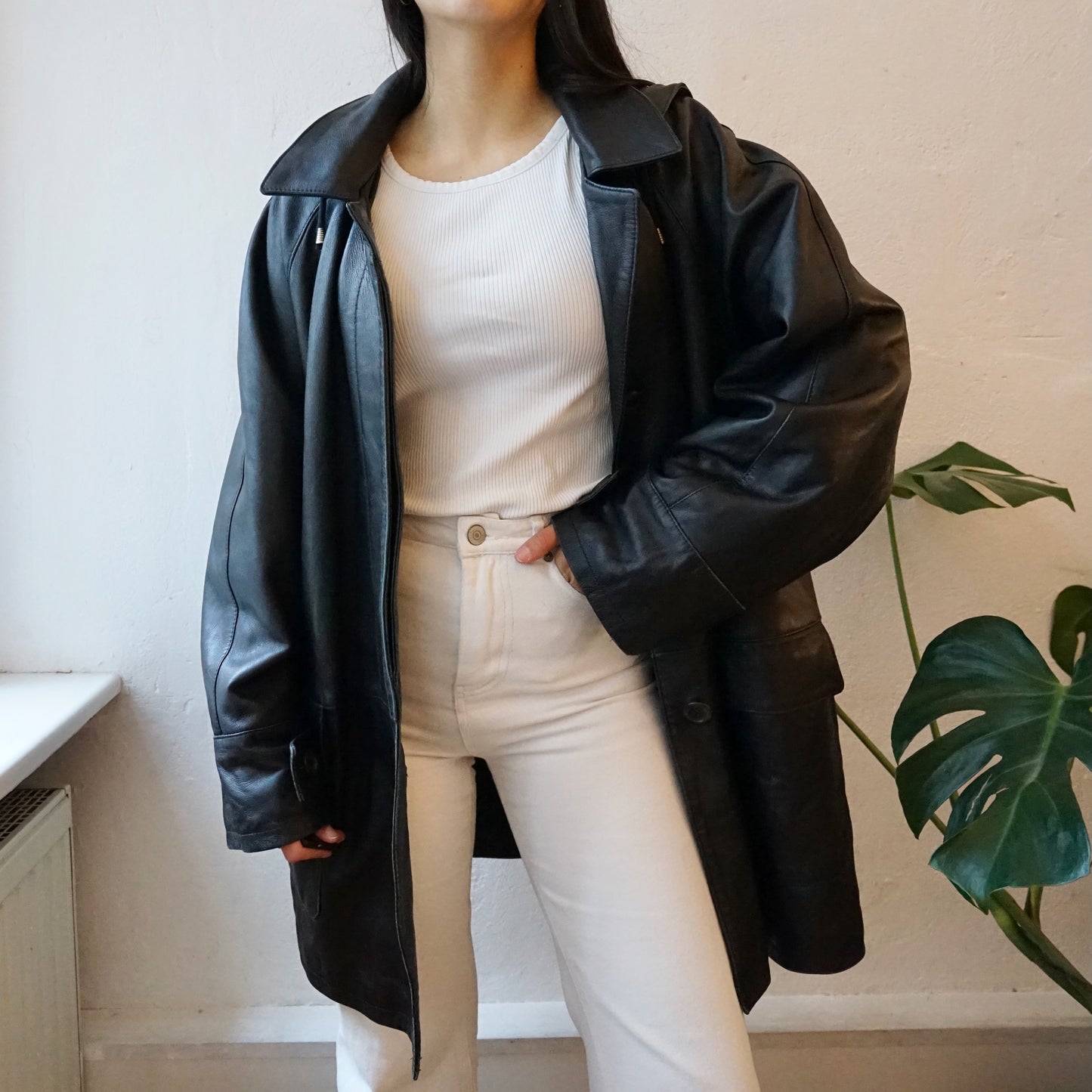 Vintage hoodie leather jacket size L