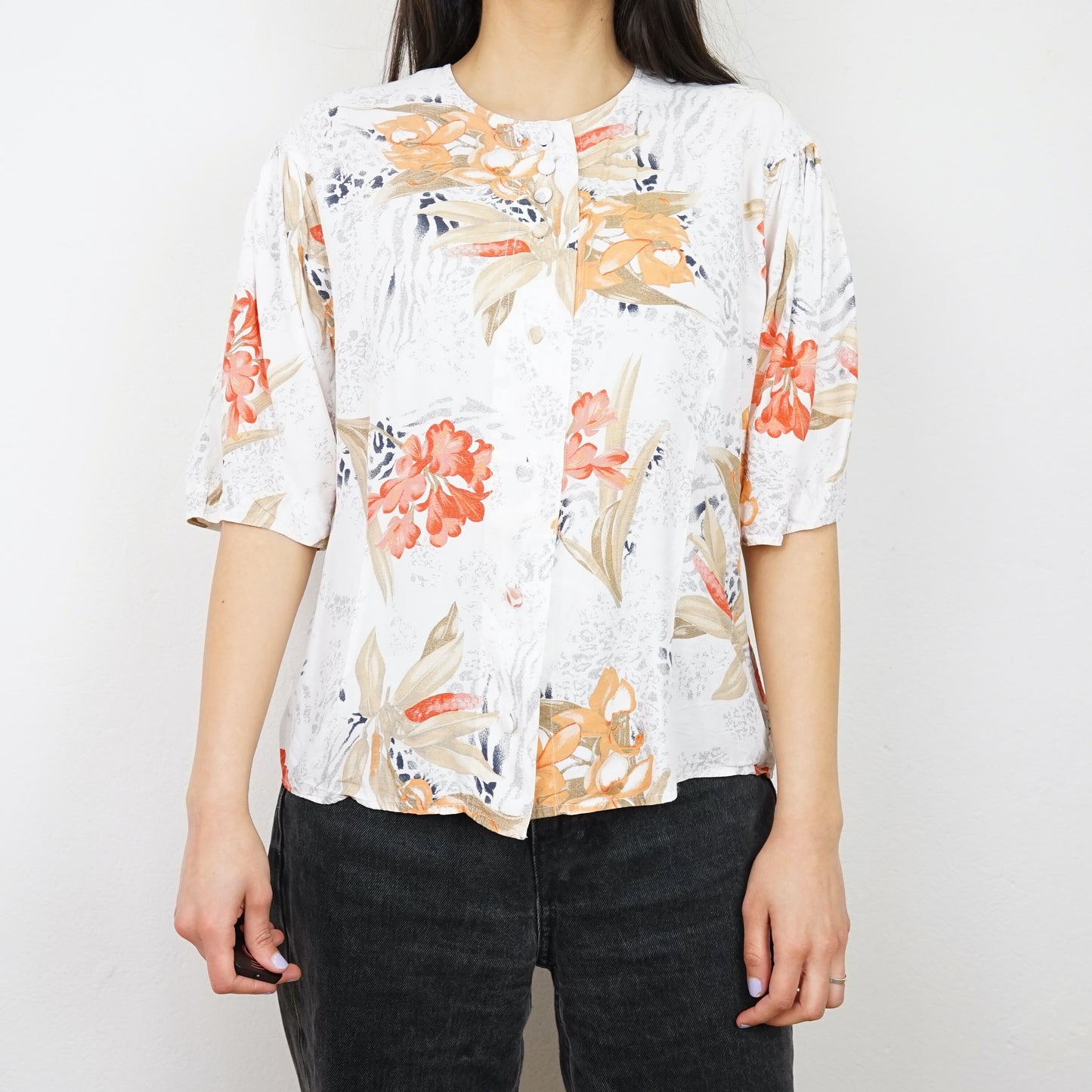 Vintage white floral Blouse size S