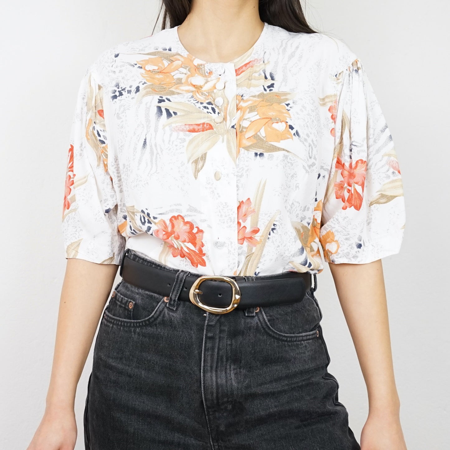 Vintage white floral Blouse size S