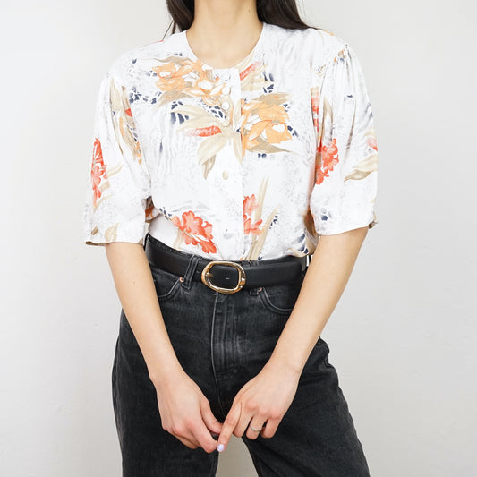 Vintage white floral Blouse size S