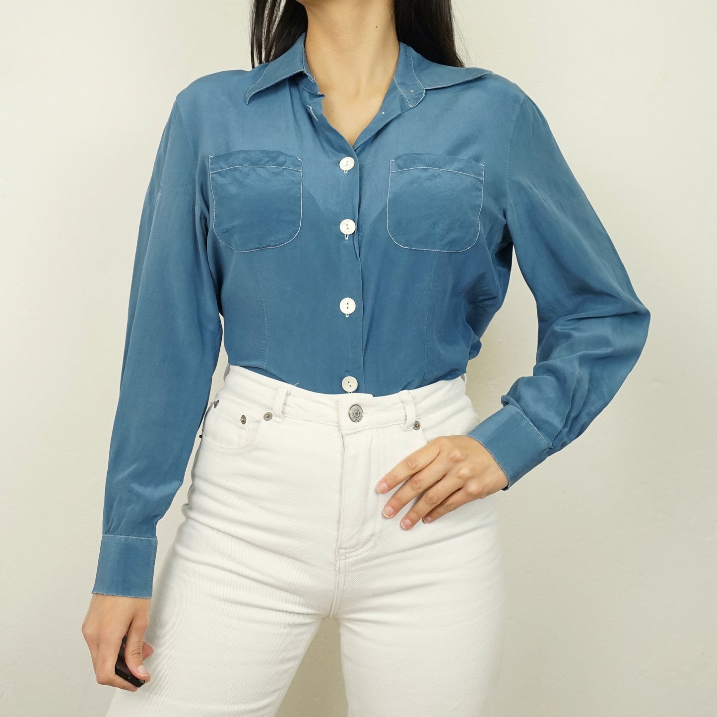 Vintage silk Blouse size S blue