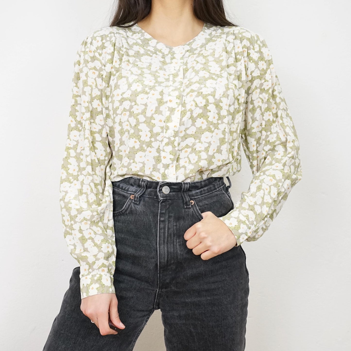Vintage silk Blouse size S floral