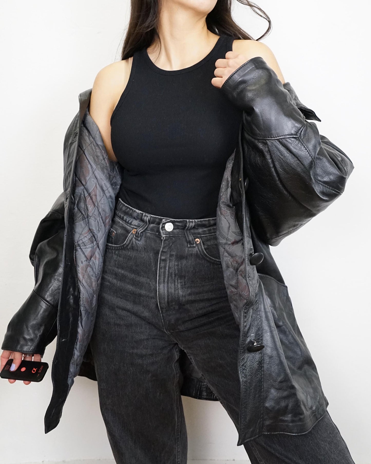 Vintage quilted leather jacket size M L