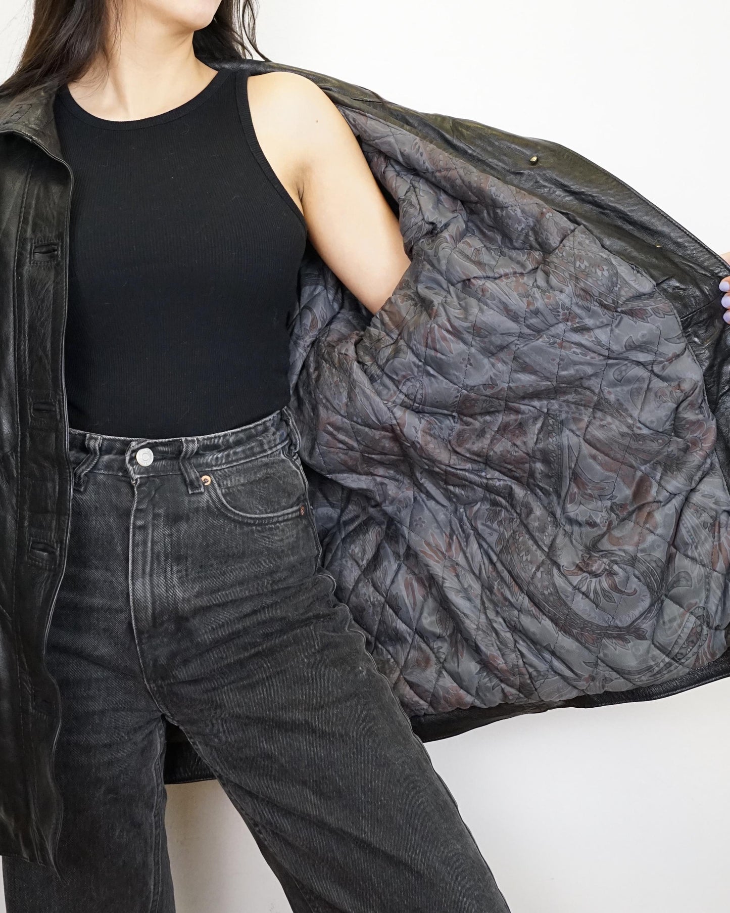 Vintage quilted leather jacket size M L