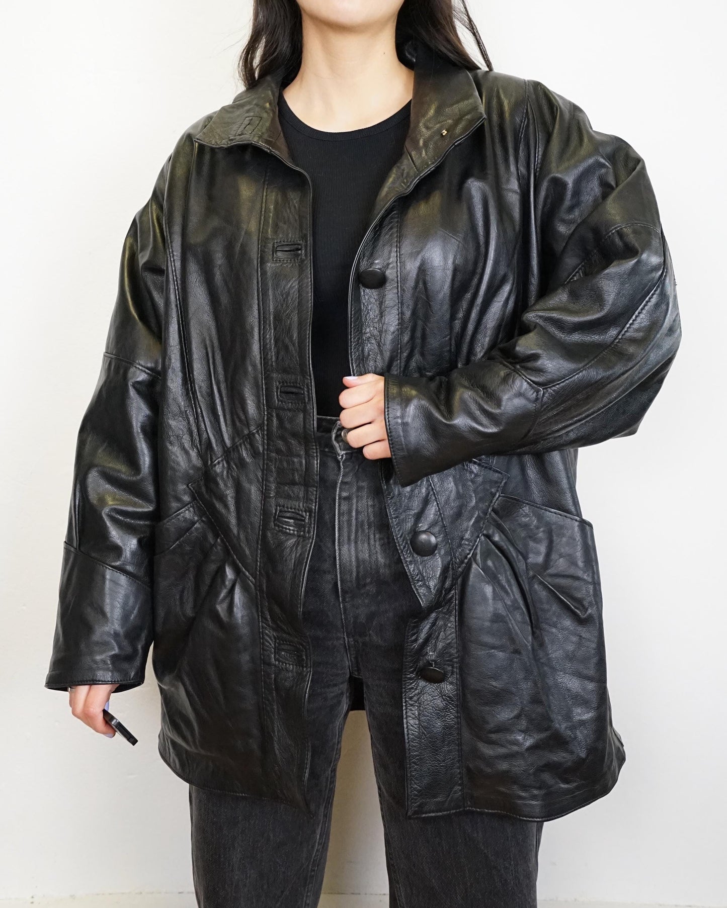 Vintage quilted leather jacket size M L