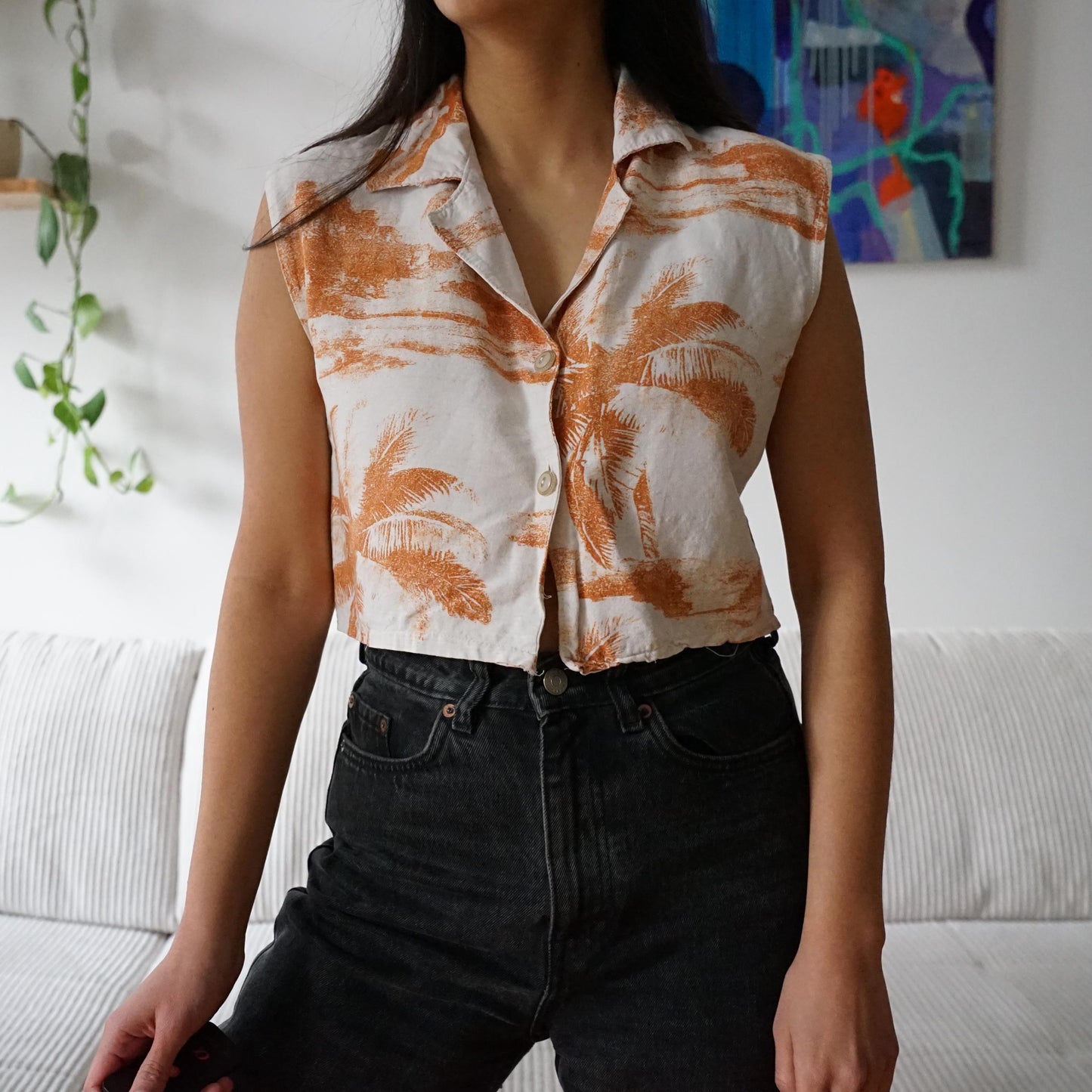 Vintage linen mix Blouse size S