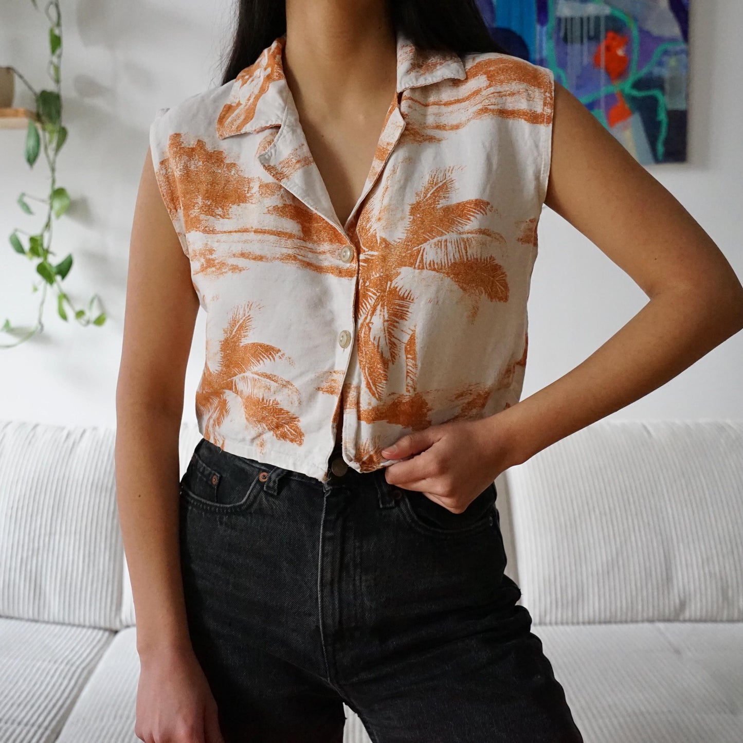 Vintage linen mix Blouse size S