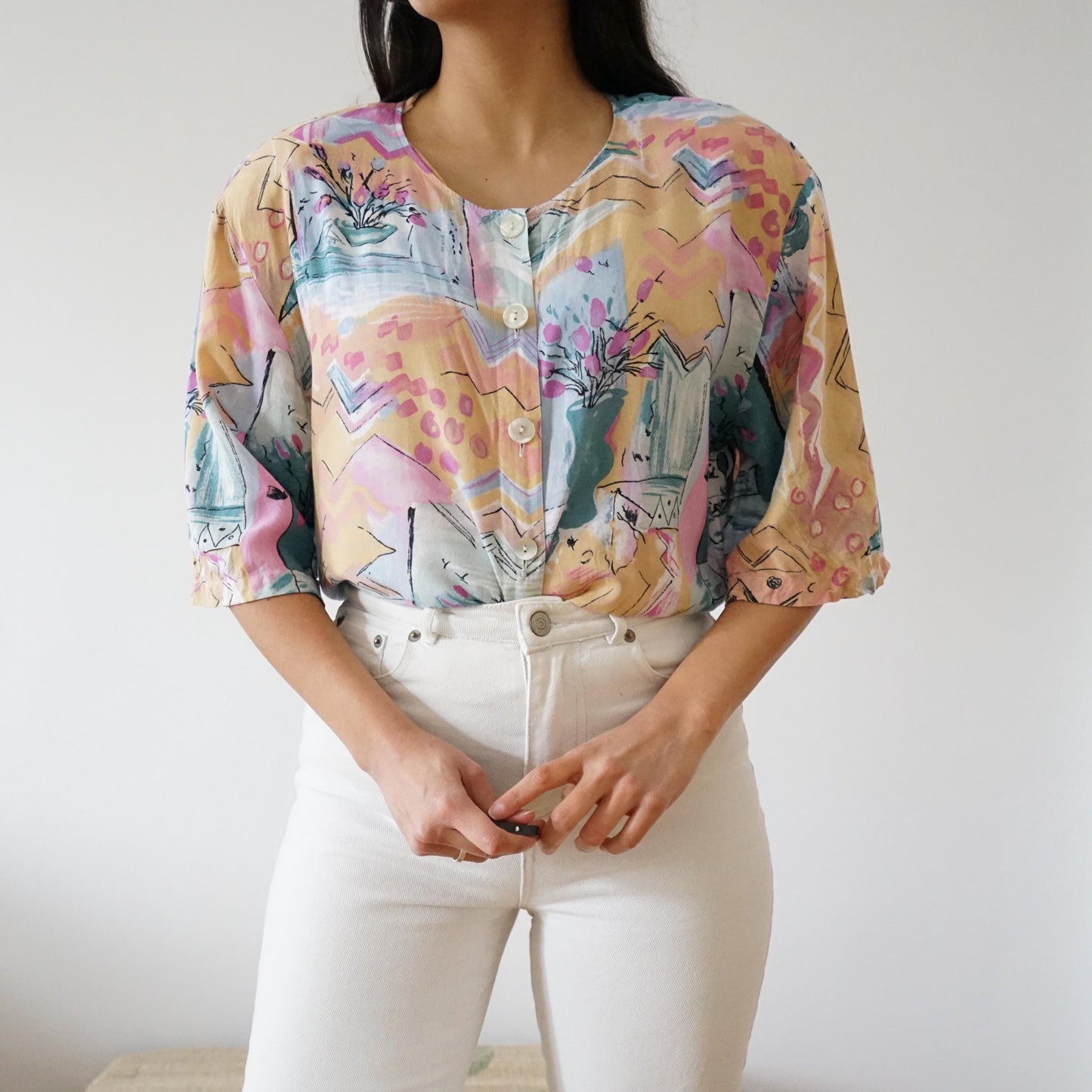 Vintage pastel colors blouse size L