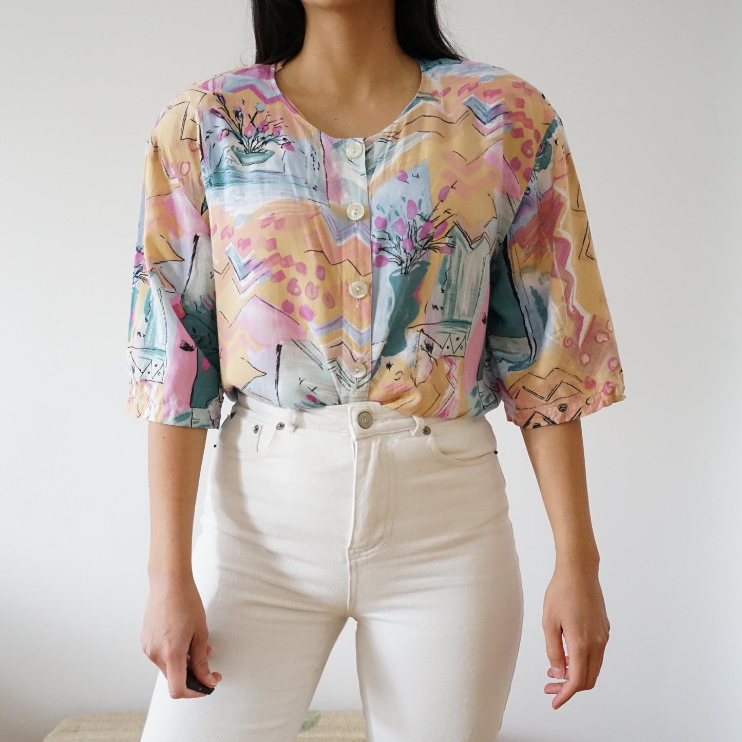 Vintage pastel colors blouse size L