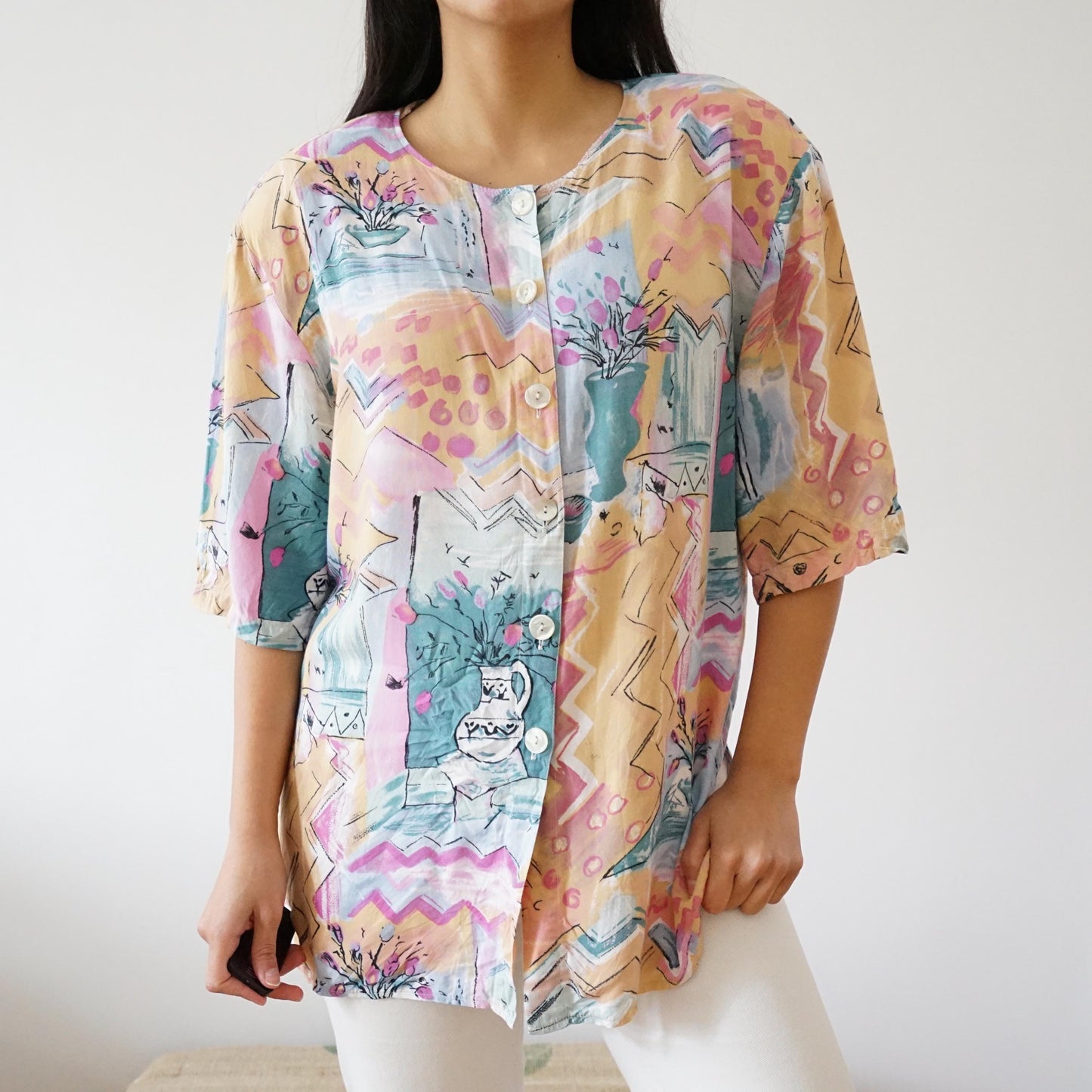 Vintage pastel colors blouse size L