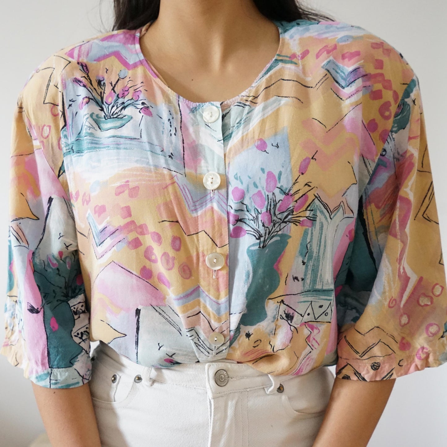Vintage pastel colors blouse size L