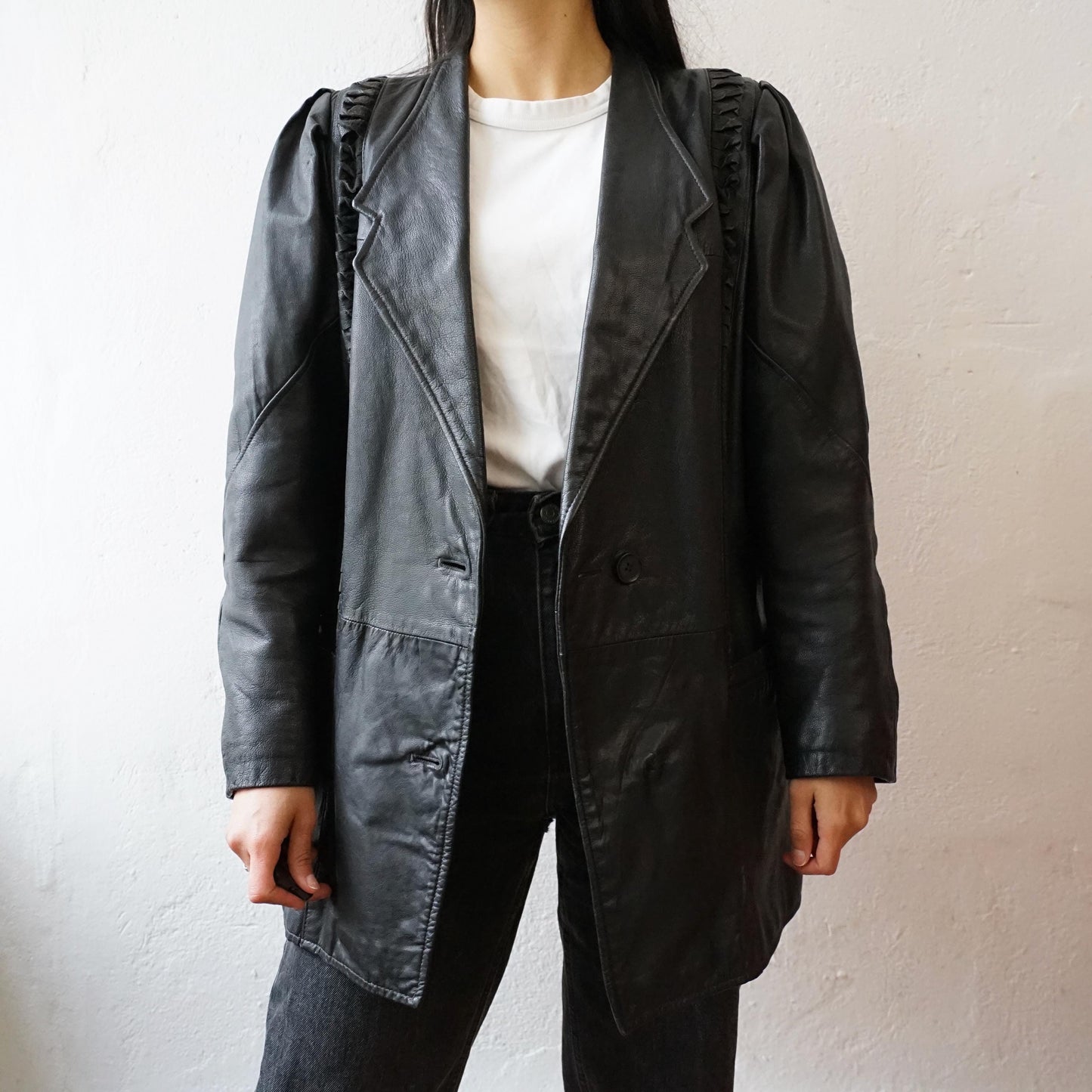 Vintage black leather jacket size S