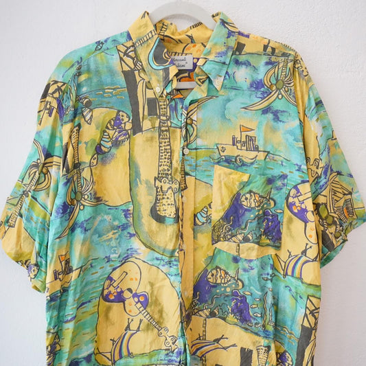 Vintage 90s Shirt size L crazy pattern shirt