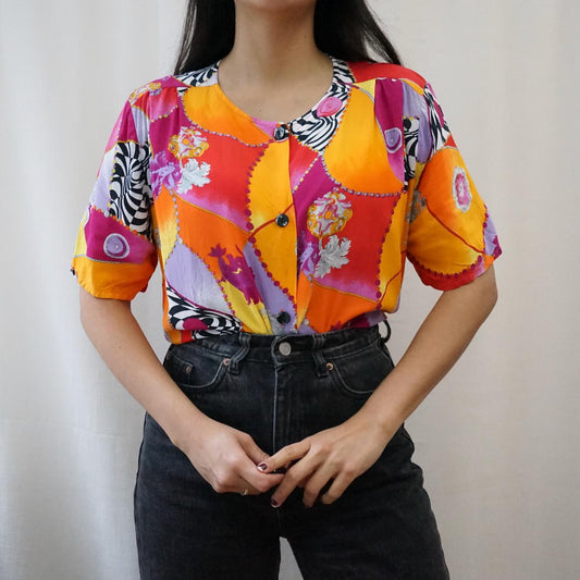 Vintage colorful Shirt size M-L 80s baroque shirt
