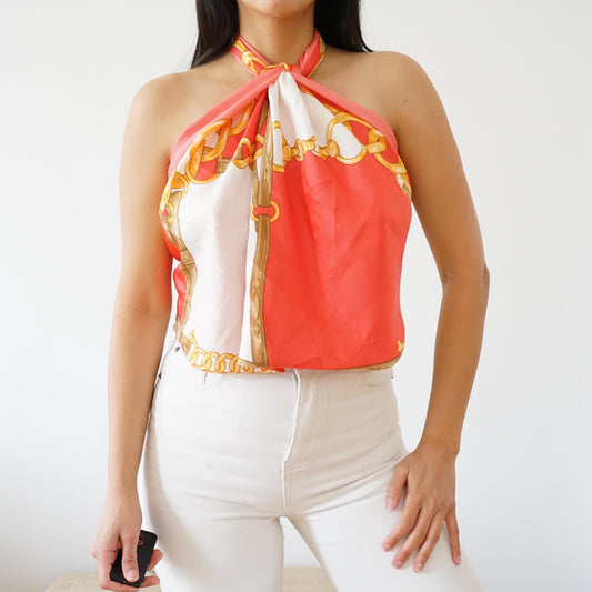 Vintage scarf baroque pattern coral