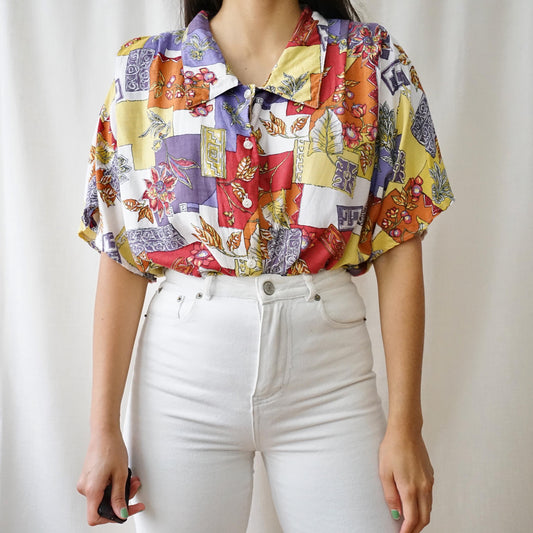 Vintage 90s Blouse size M autumn leaves