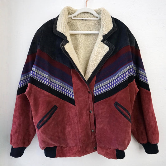 Vintage Leather Teddy Jacket men Size L