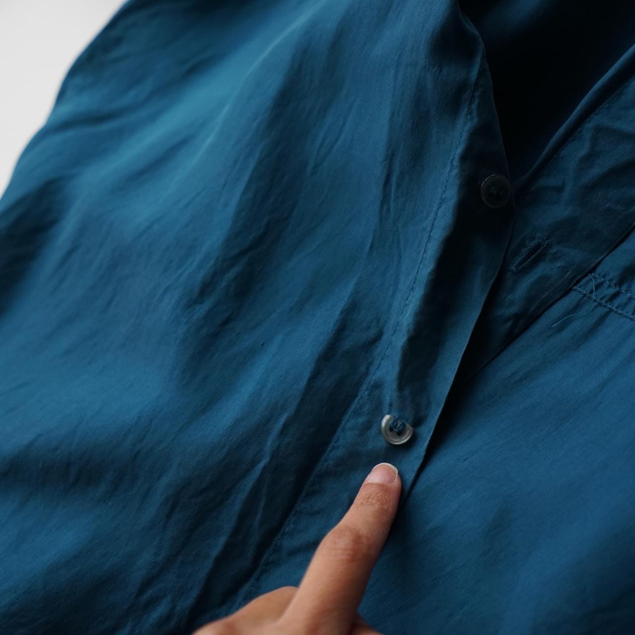 Vintage 80s silk shirt size L teal blue