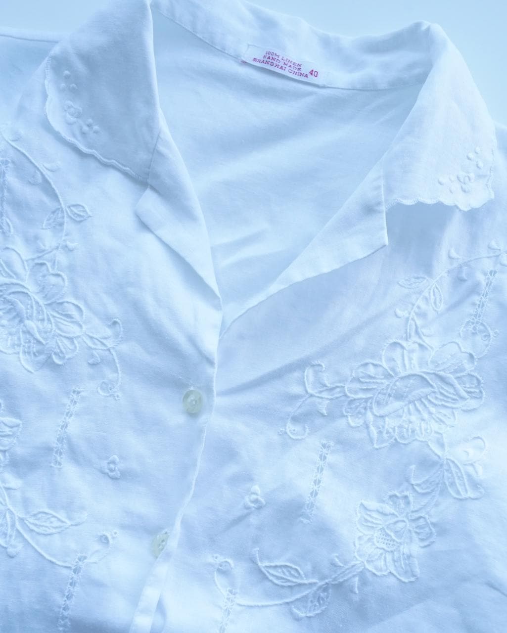 Vintage linen blouse size L hand embroidered