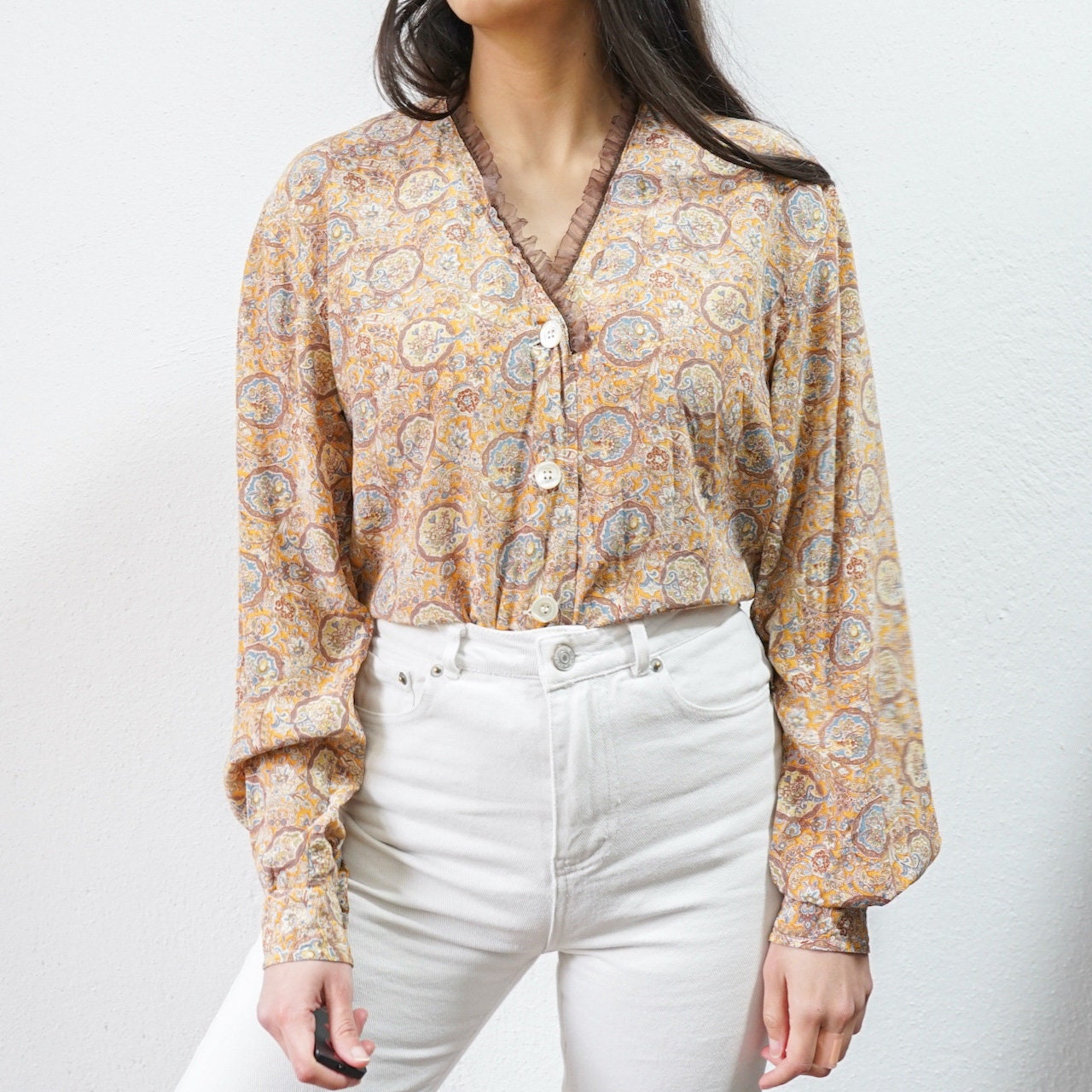 Vintage silk Blouse size M colourful paisley