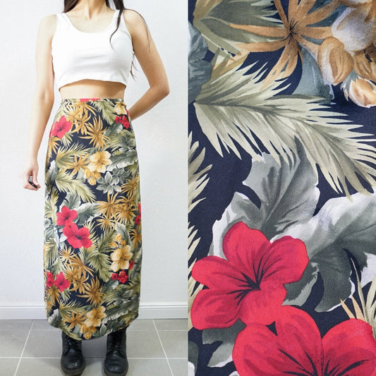 Vintage floral silk Skirt Size M