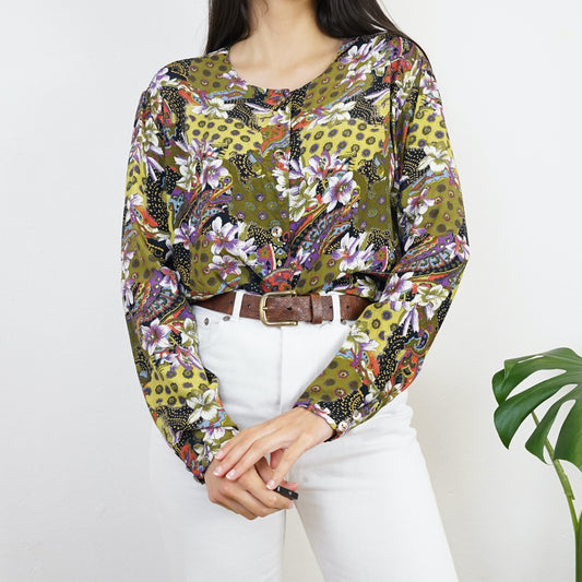 Vintage floral green Blouse size M-L