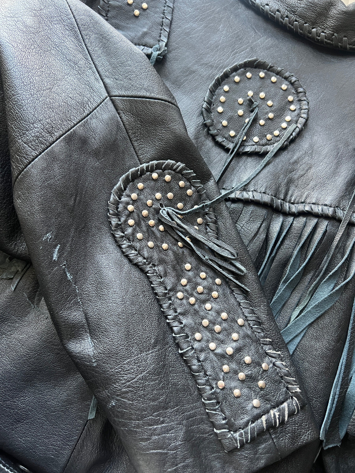 Vintage 80s fringes leather jacket size M cowgirl western