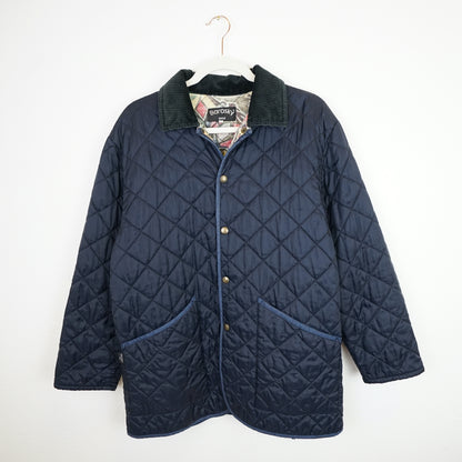 Vintage blue quilted jacket Men Size S crazy pattern lining