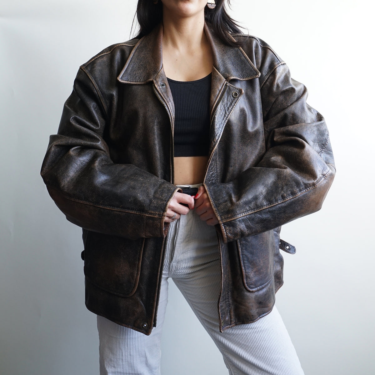 Vintage Leather Bomber Jacket Size XL-XXL