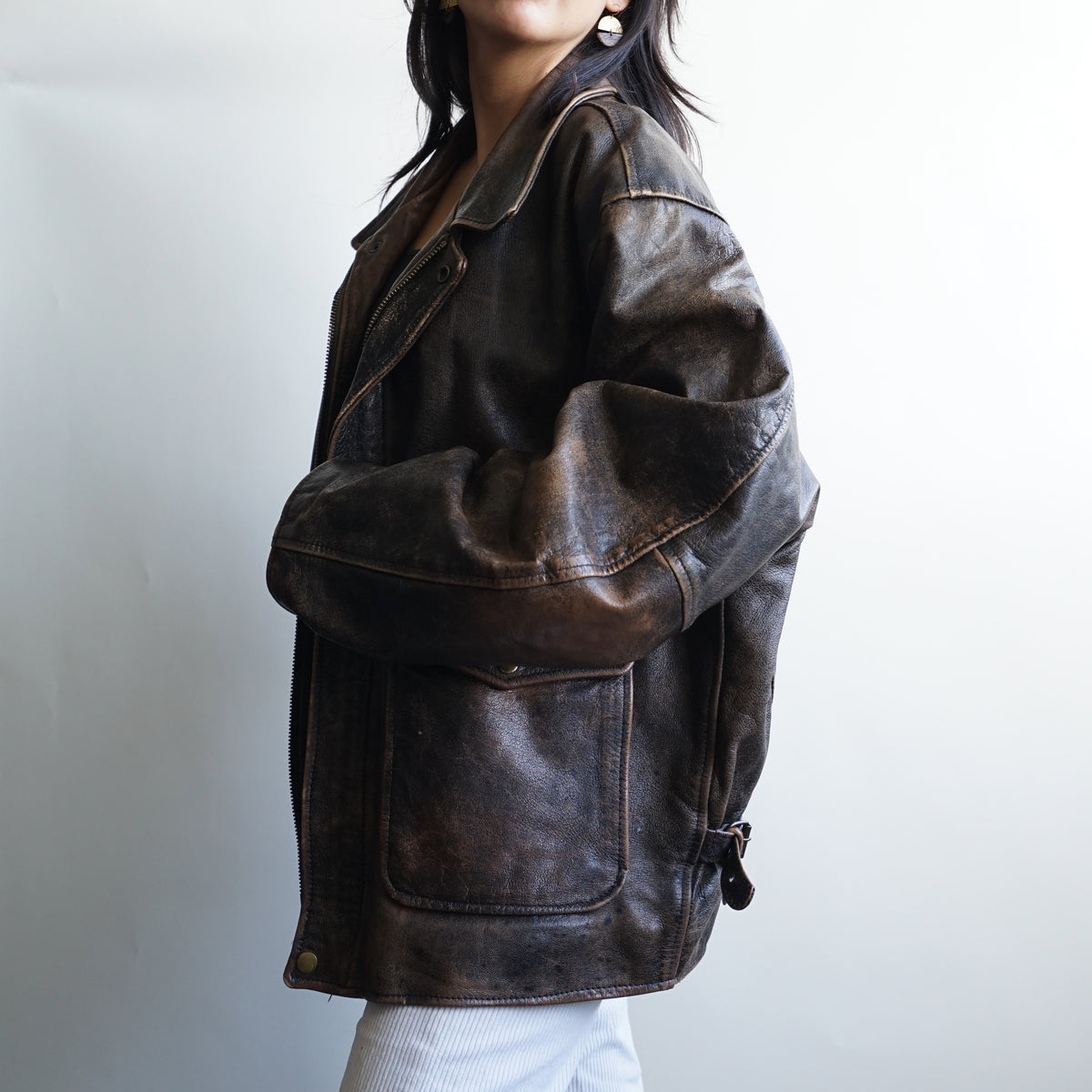 Vintage Leather Bomber Jacket Size XL-XXL