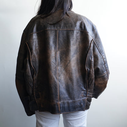 Vintage Leather Bomber Jacket Size XL-XXL
