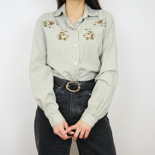 Vintage striped Shirt size M embroidery