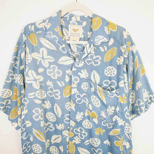Vintage blue hawaiian Shirt men size L
