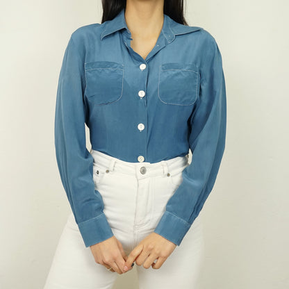 Vintage silk Blouse size S blue