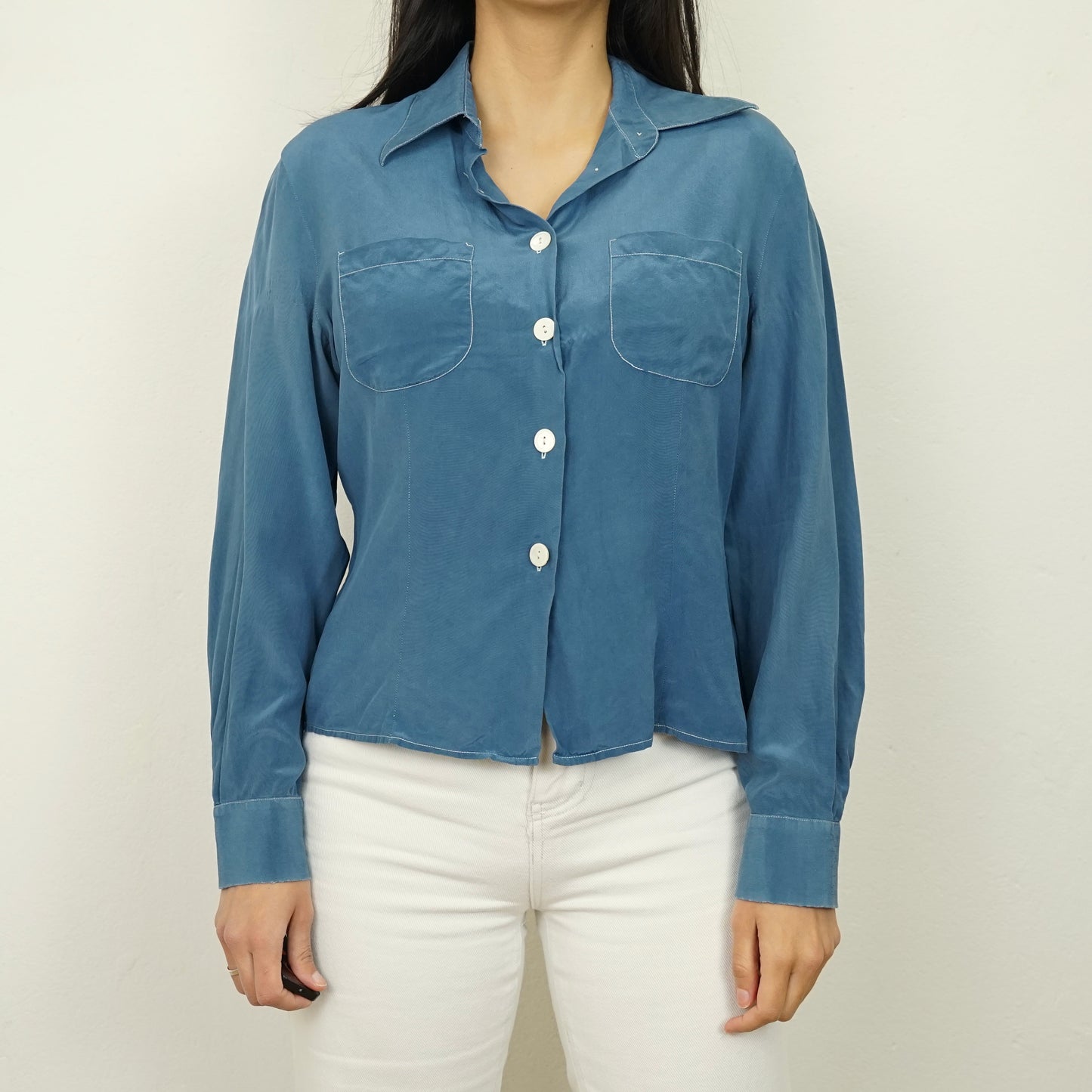 Vintage silk Blouse size S blue