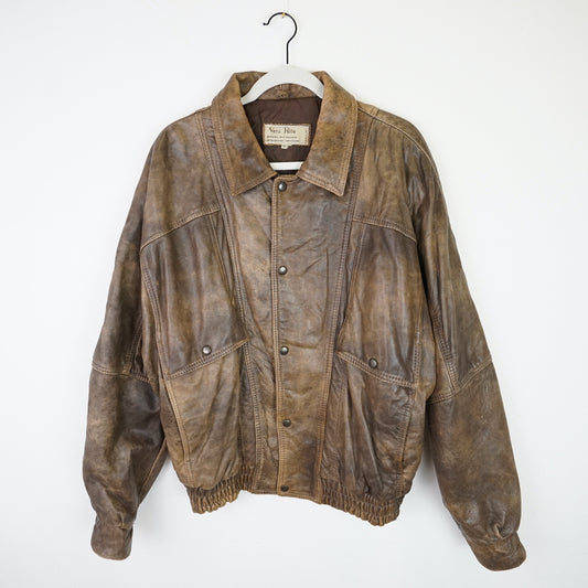 Vintage distressed leather jacket men size M-L