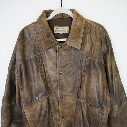 Vintage distressed leather jacket men size M-L