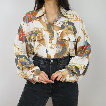 Vintage silk mix Blouse size L baroque