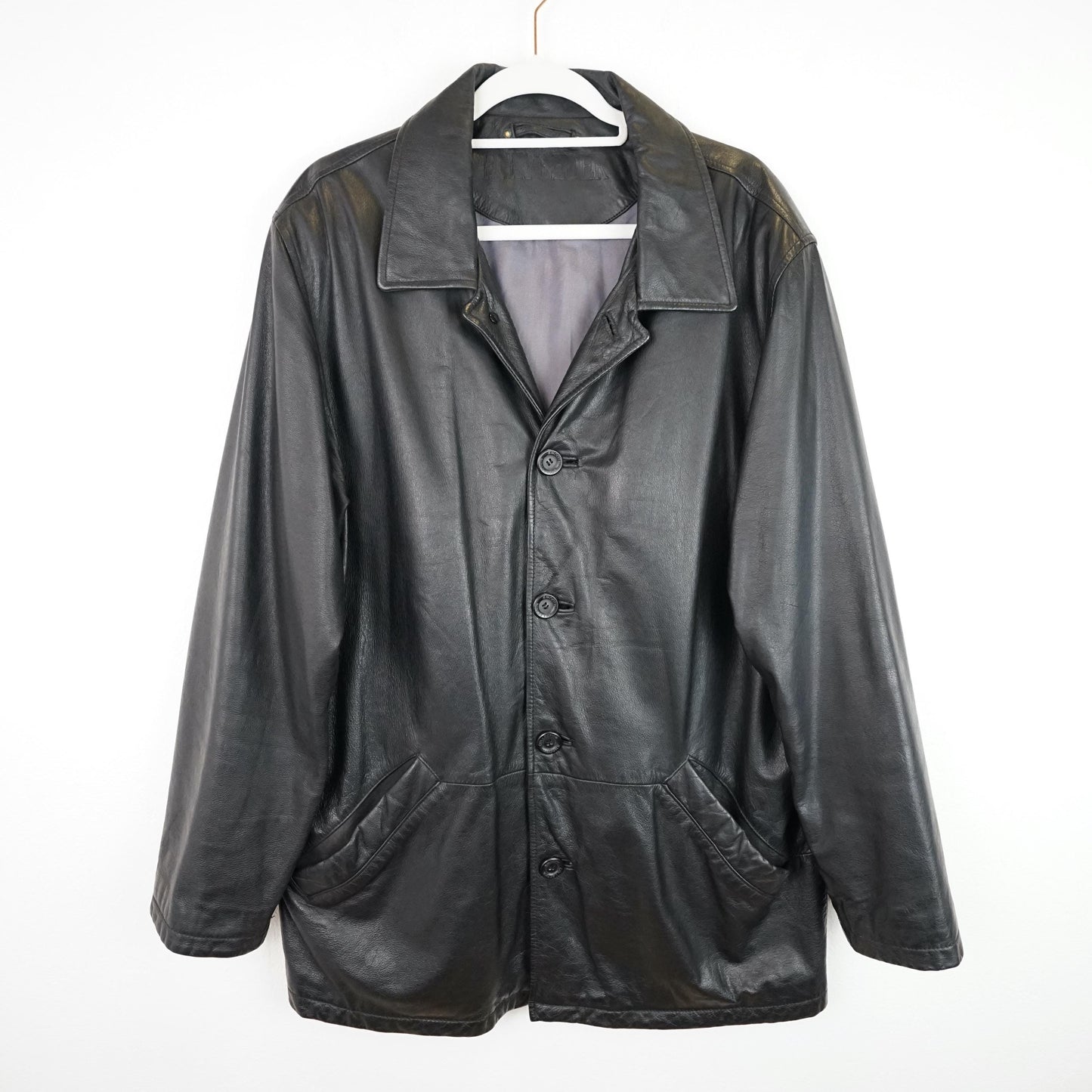 Vintage black leather jacket men size L