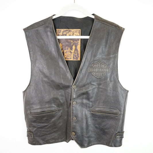 Vintage Biker Leather Vest Size L Motor Ride Hard Cylces