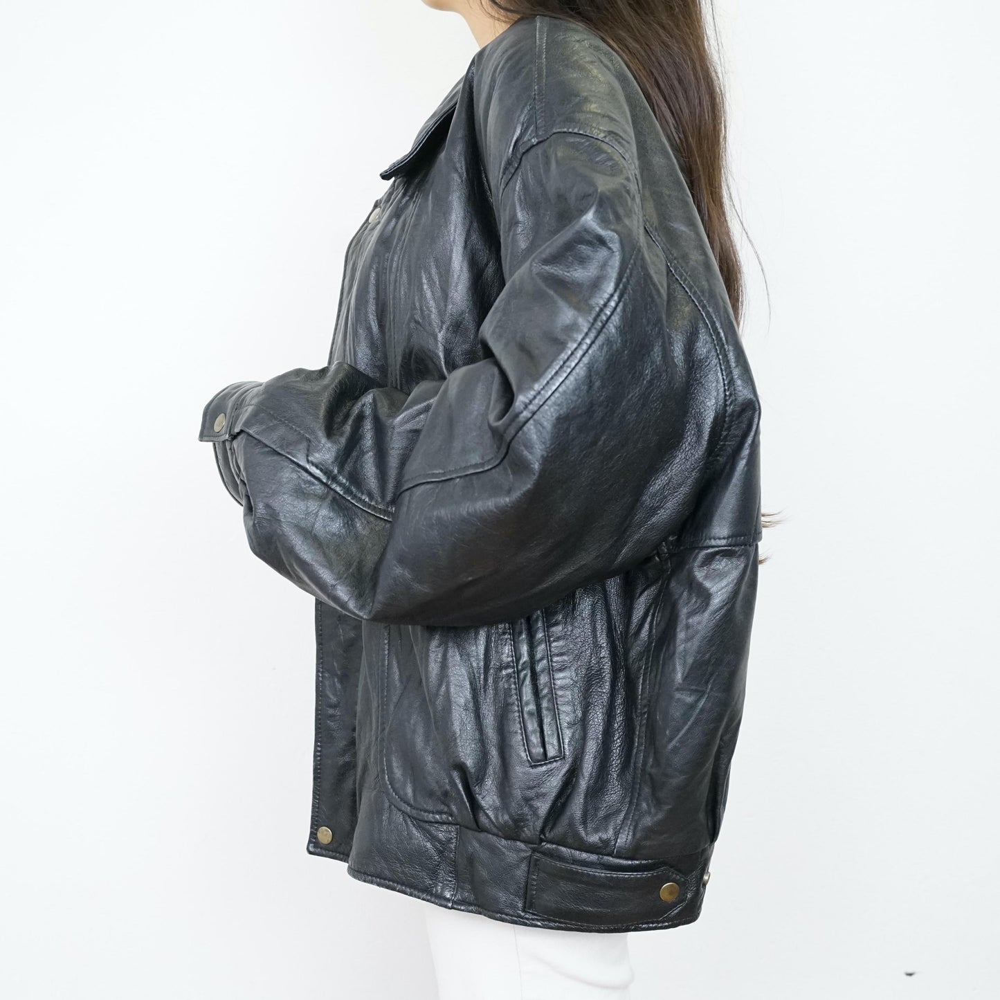 Vintage bomber leather jacket size L-XL quilted lining