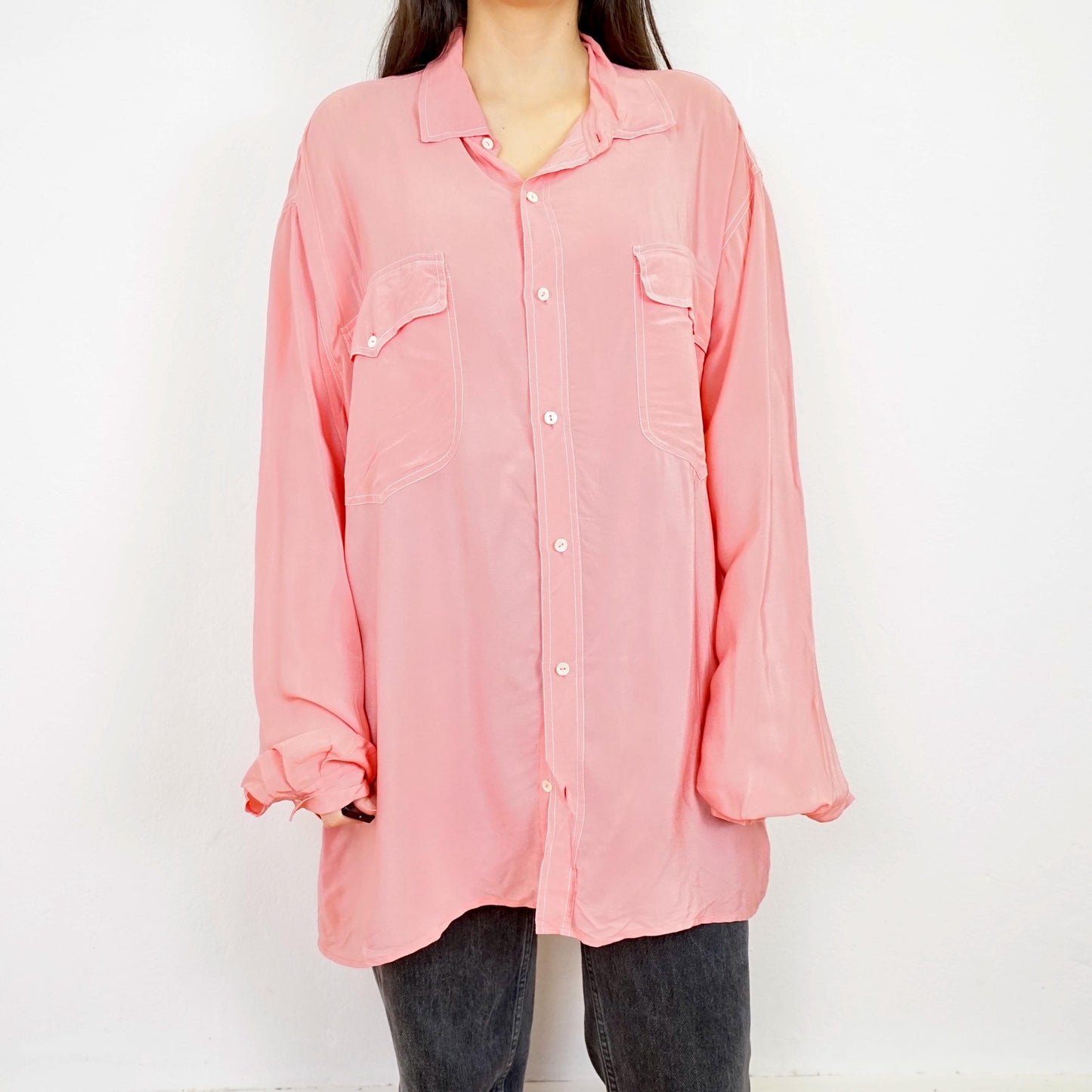 Vintage pink silk Shirt size XL-XXL