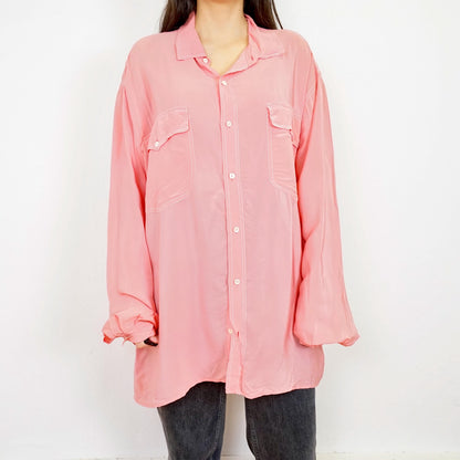 Vintage pink silk Shirt size XL-XXL