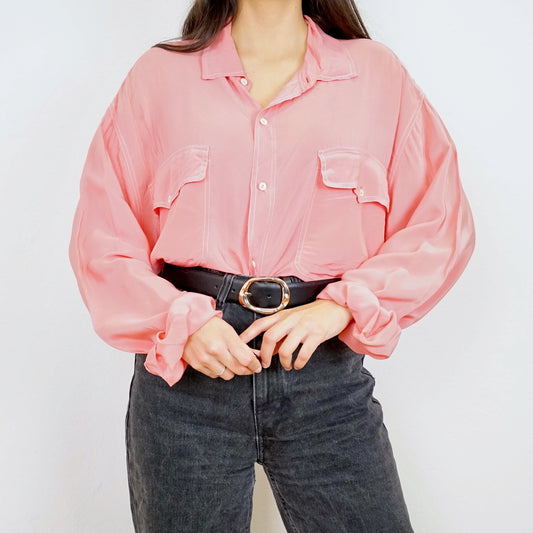 Vintage pink silk Shirt size XL-XXL