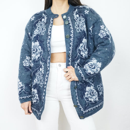 Vintage mohair jacket size S-M floral blue