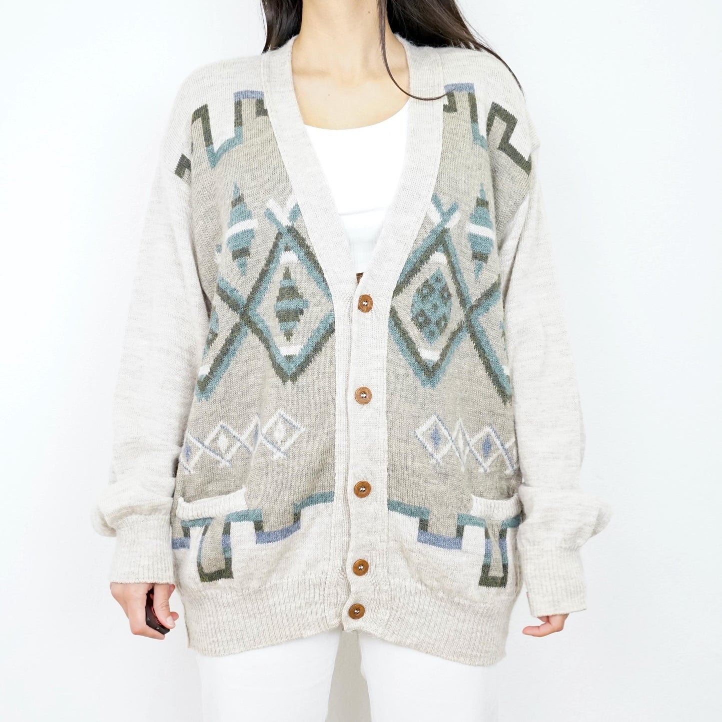 Vintage wool alpaca Cardigan size L-XL 70s