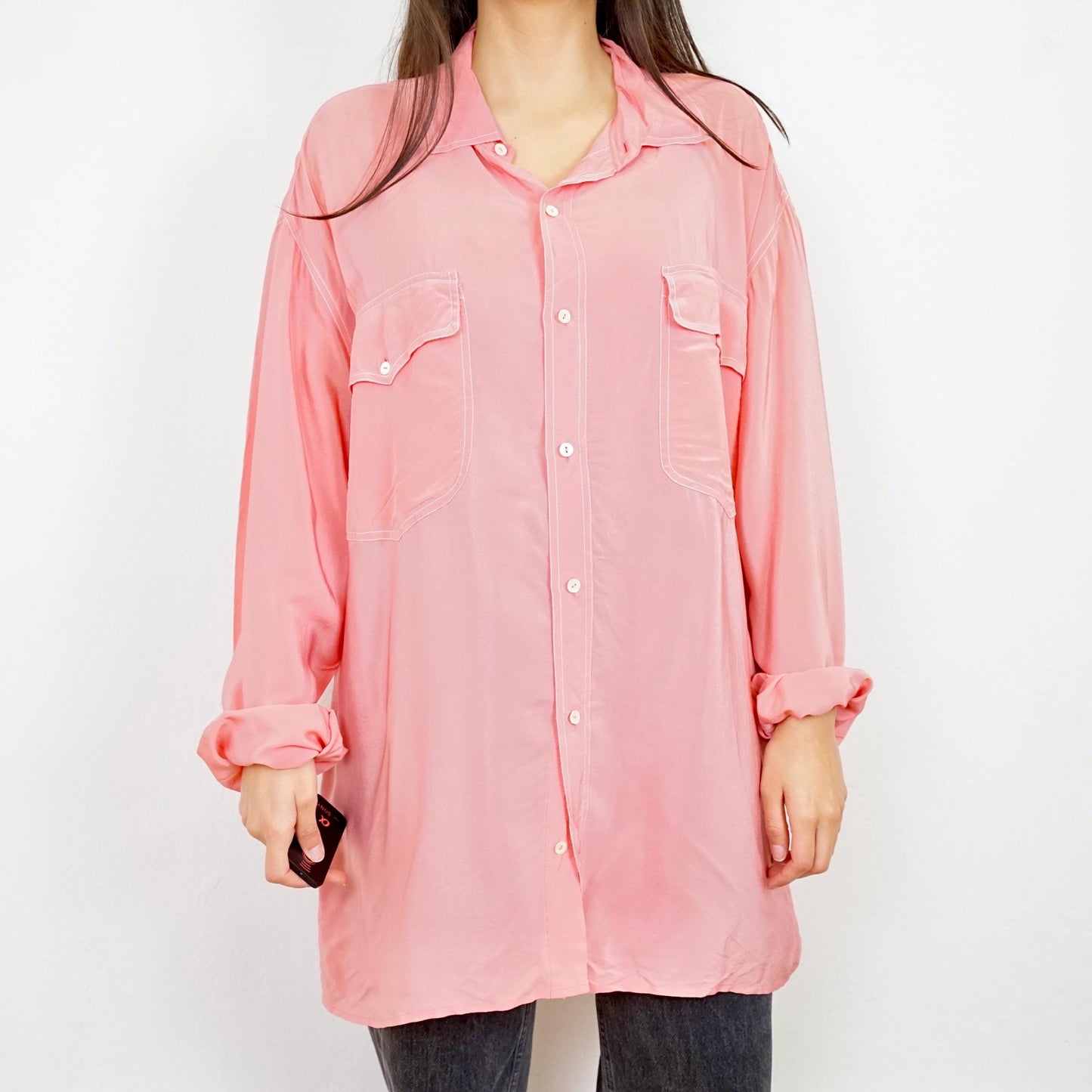 Vintage pink silk Shirt size XL-XXL